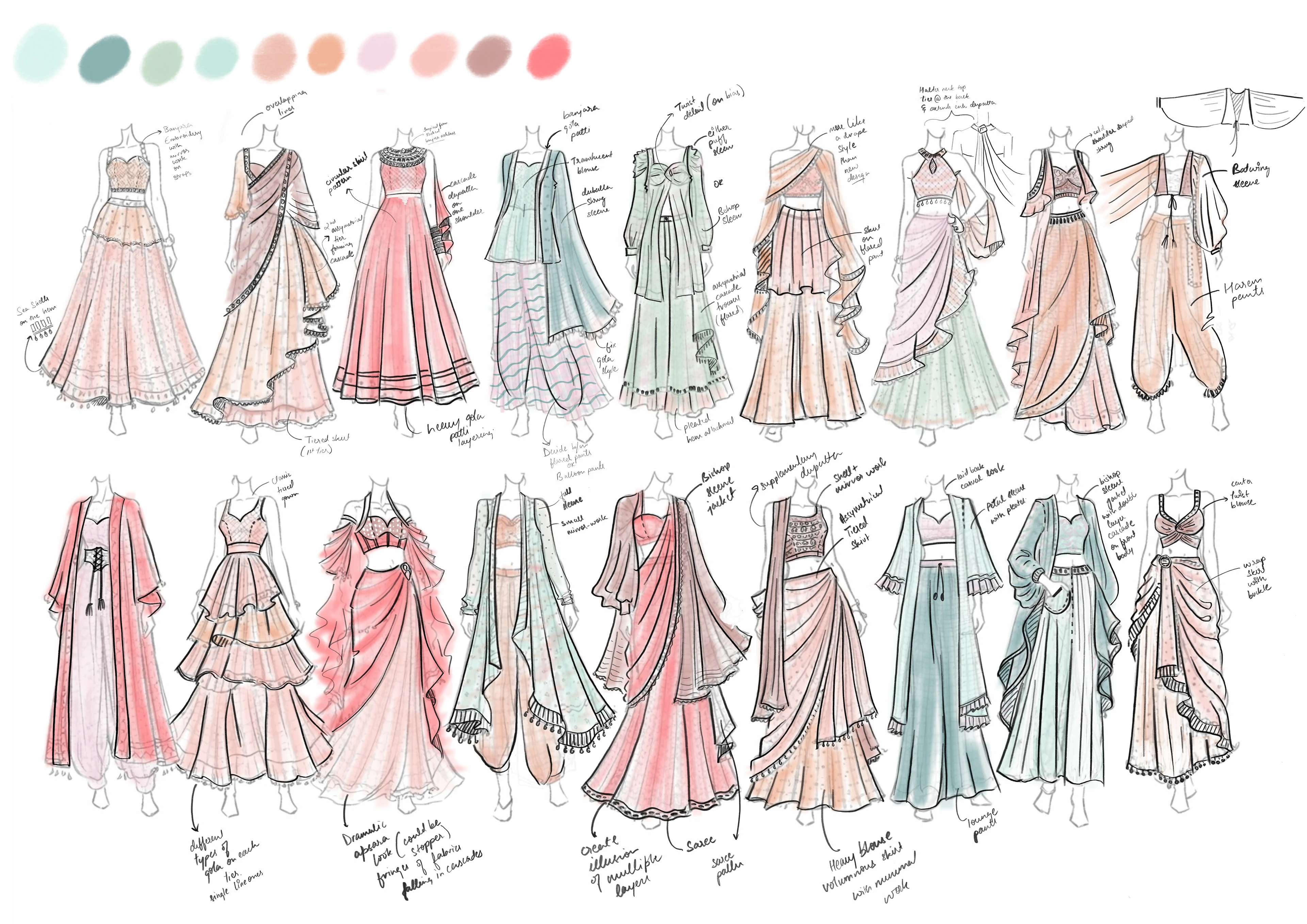 The full collection rendered in colour across two rows, with the palette above