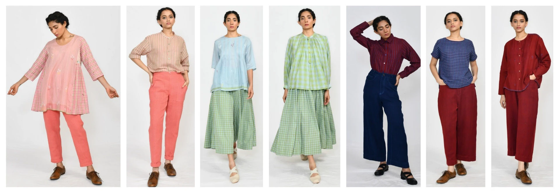 Line-up of seven looks across the full colour range photographed on models